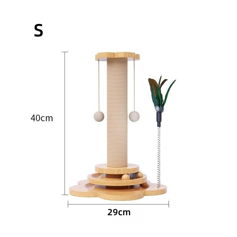 Belinana cat grab column with feather teaser 40 cm tall wooden scratching post for cats