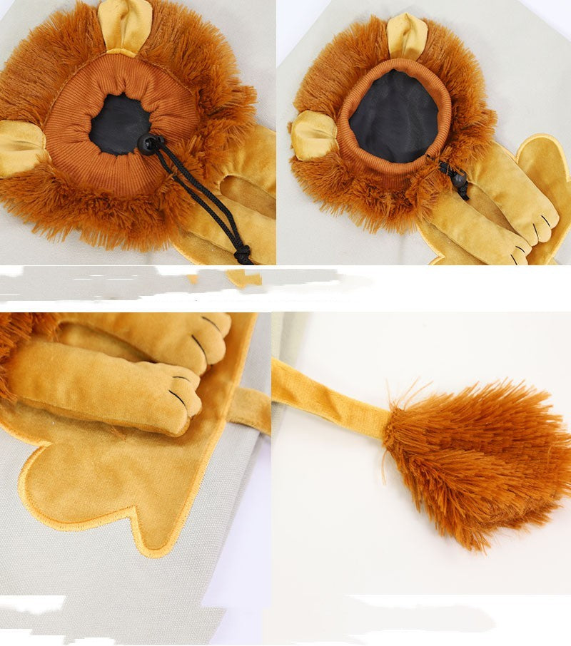 Belinana lion design pet carrier bag with soft plush mane, ears, paws, and tail details