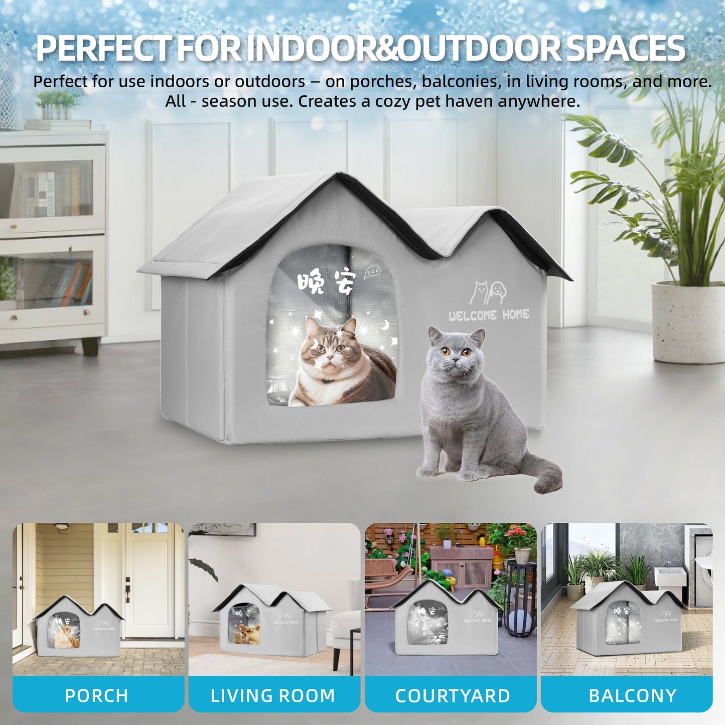 Belinana summer cooling pet house with soft cozy design shown indoors and outdoors for pets