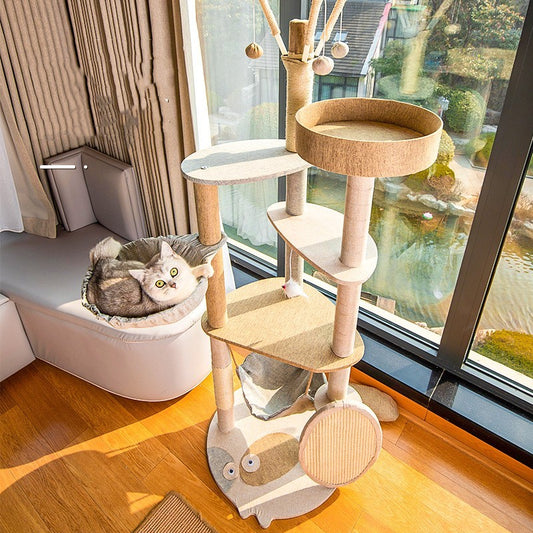 Belinana multi-level cat tree for indoor cats with platforms and cozy resting areas by a window