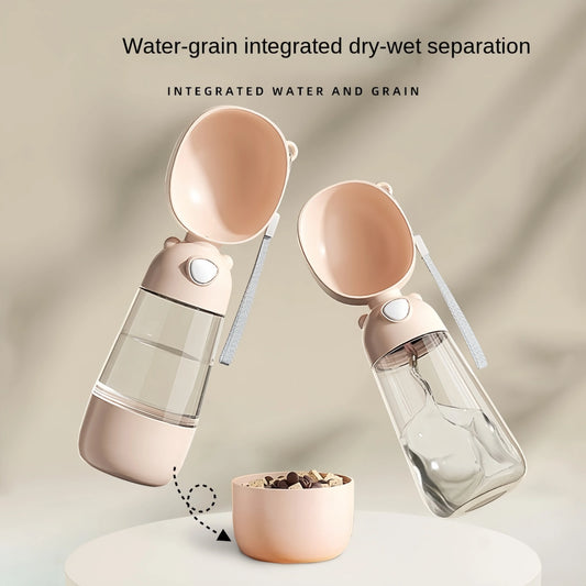 Belinana portable pet feeding bottle for walks with separate compartments for water and grain
