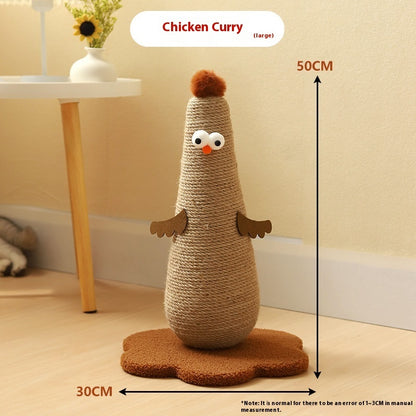 Belinana vertical cat scratcher for healthy claws shaped like a chicken with a soft brown base