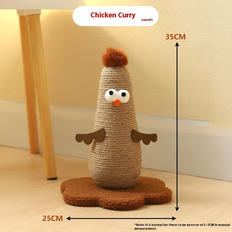 Belinana vertical cat scratcher for healthy claws shaped like a chicken curry with rope texture and soft base