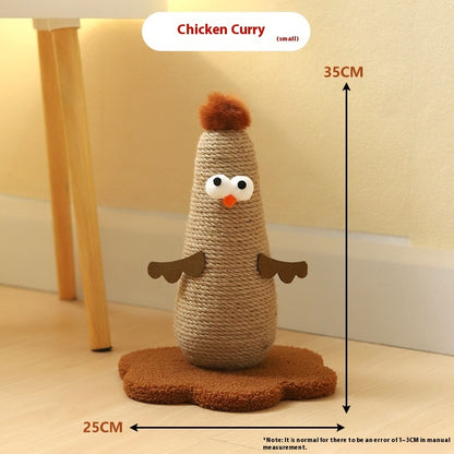 Belinana vertical cat scratcher for healthy claws shaped like a chicken curry with rope texture and soft base