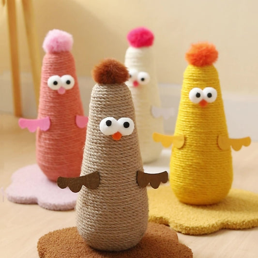 Belinana vertical cat scratcher for healthy claws shaped like colorful playful birds with pompom tops