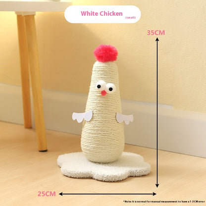 Belinana vertical cat scratcher for healthy claws shaped like a white chicken with a pom-pom on top