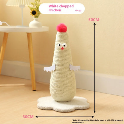 Belinana white chopped chicken vertical cat scratcher for healthy claws measuring 50cm tall and 30cm base